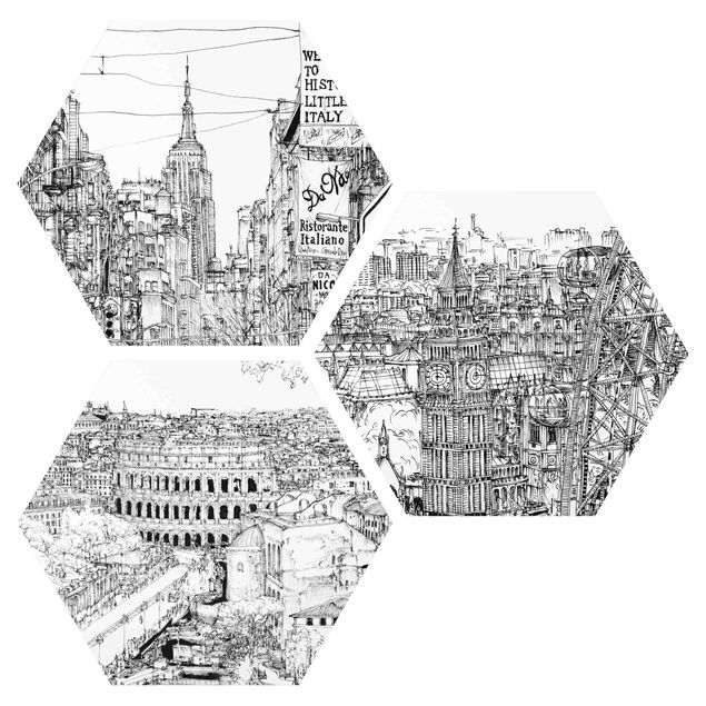 Tableaux moderne City Studies - New York - Londres - Rome