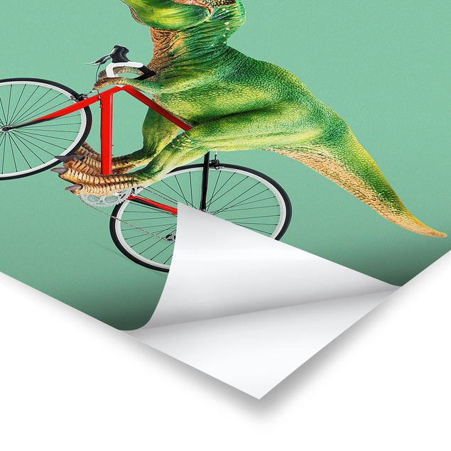 Tableaux verts Dinosaure avec bicyclette