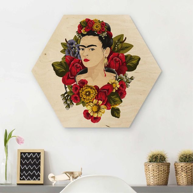 Tableaux en bois avec fleurs Frida Kahlo - Roses