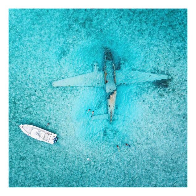 Fonds de hotte - Top View Airplane Wreckage In The Ocean - Carré 1:1