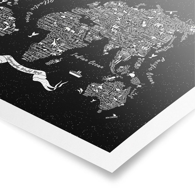 Tableau noir Typographie Carte du Monde Noir