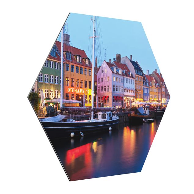 Tableaux lilas Le port de Copenhague en soirée