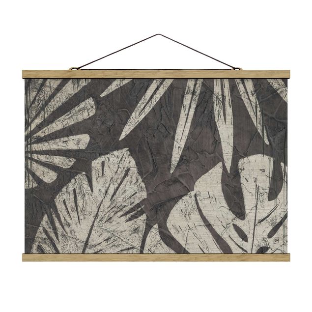 Tableau floral mural Feuilles de palmier sur fond gris foncé