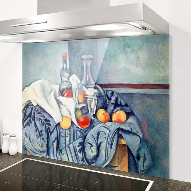 Déco murale cuisine Paul Cézanne - Nature morte avec des pêches et des bouteilles