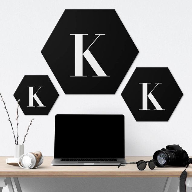 Hexagone en alu Dibond - Letter Serif Black K