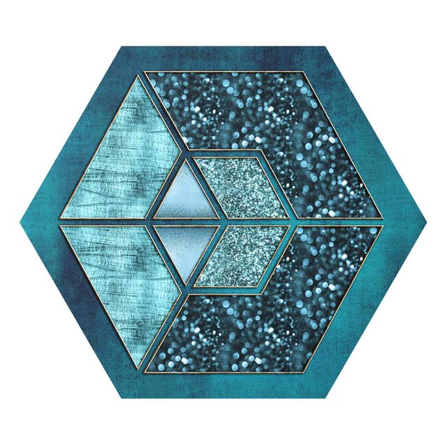Forex tableau Hexagone Bleu avec Contour Doré