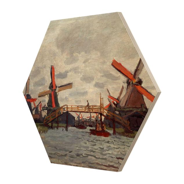 Tableaux bois Claude Monet - Moulins à vent à Westzijderveld près de Zaandam