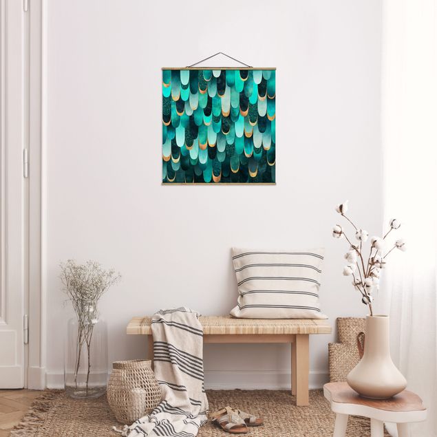 Tableaux abstraits Plumes Or Turquoise