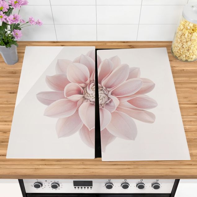 Cache plaques de cuisson fleurs Fleur de dahlia Blanc Pastel Rose