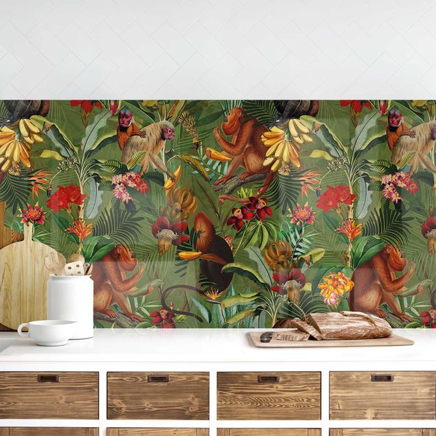 Déco mur cuisine Tropical Flowers With Monkeys