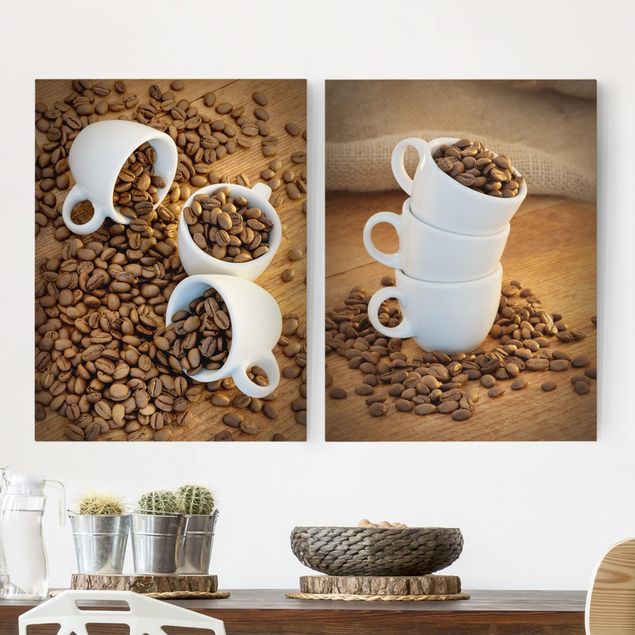 Déco mur cuisine 3 tasses à expresso avec des grains de café