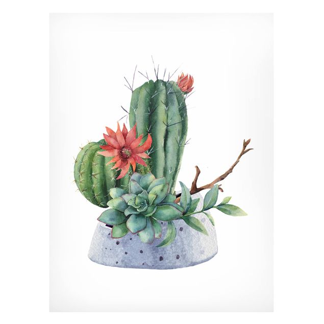 Tableaux magnétiques avec fleurs Illustration de cactus à l'aquarelle