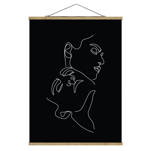 Tableau abstrait Line Art Femme Visages Noirs