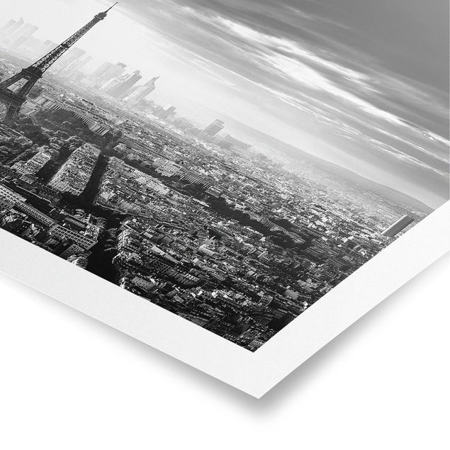 Tableaux modernes La Tour Eiffel vue du ciel en noir et blanc