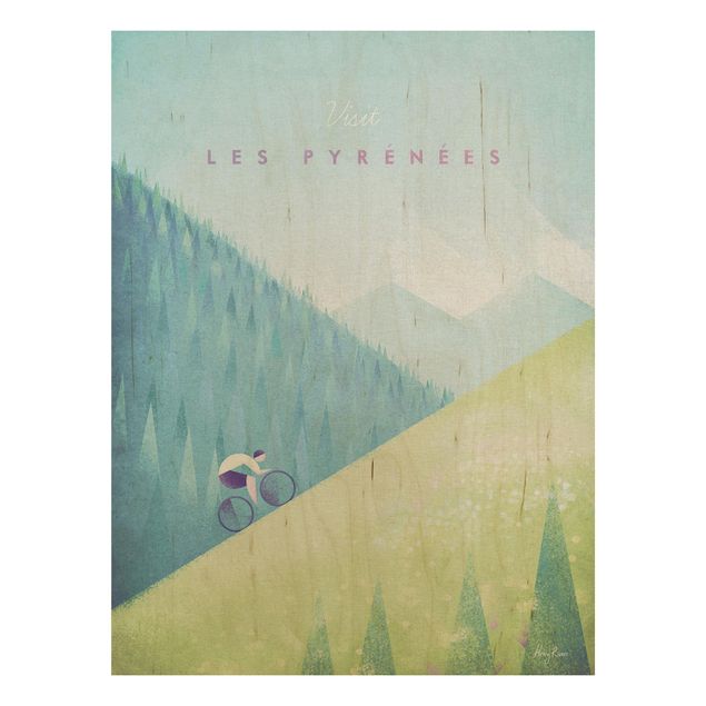 Tableaux en bois avec paysage Poster de voyage - Les Pyrénées