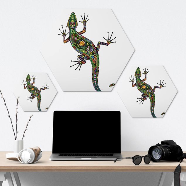 Hexagone en alu Dibond - Gecko Pattern