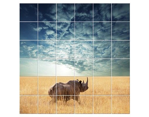 Films adhésifs pour carrelage bleus Rhinocéros dans la savane