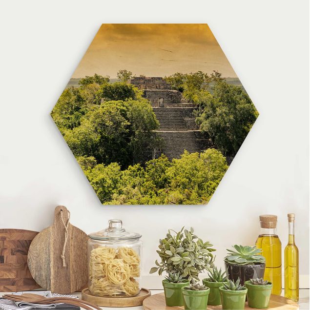 Tableaux en bois avec paysage Pyramide de Calakmul