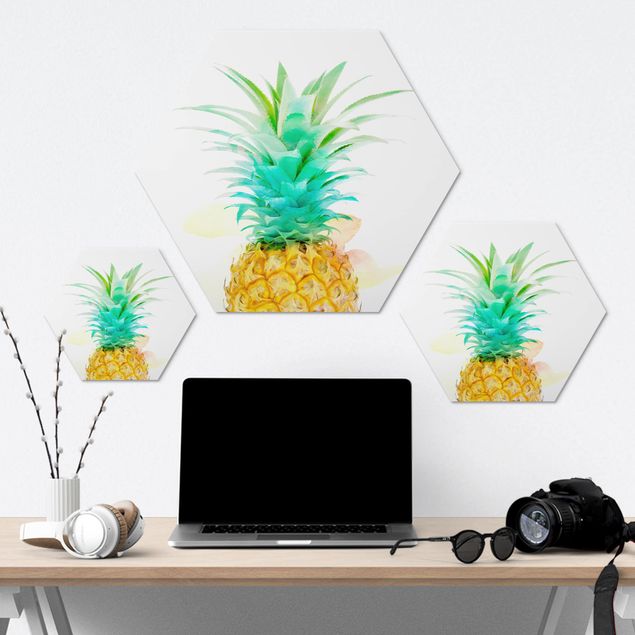 Hexagone en alu Dibond - Pineapple Watercolour