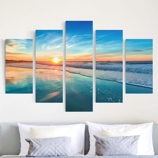 Impression sur toile 5 parties - Romantic Sunset By The Sea