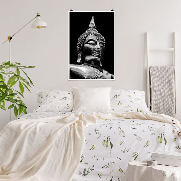 Posters en noir et blanc Visage de Statue de Bouddha