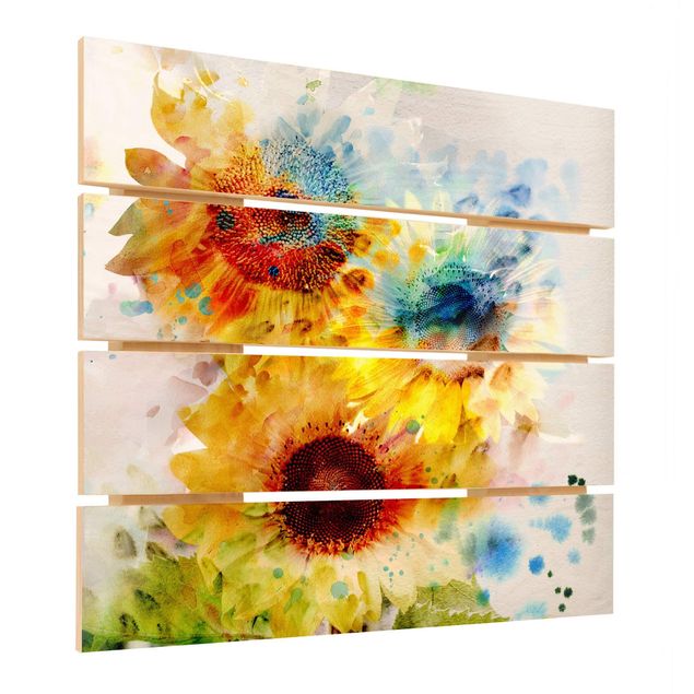 Impression sur bois - Watercolour Flowers Sunflowers