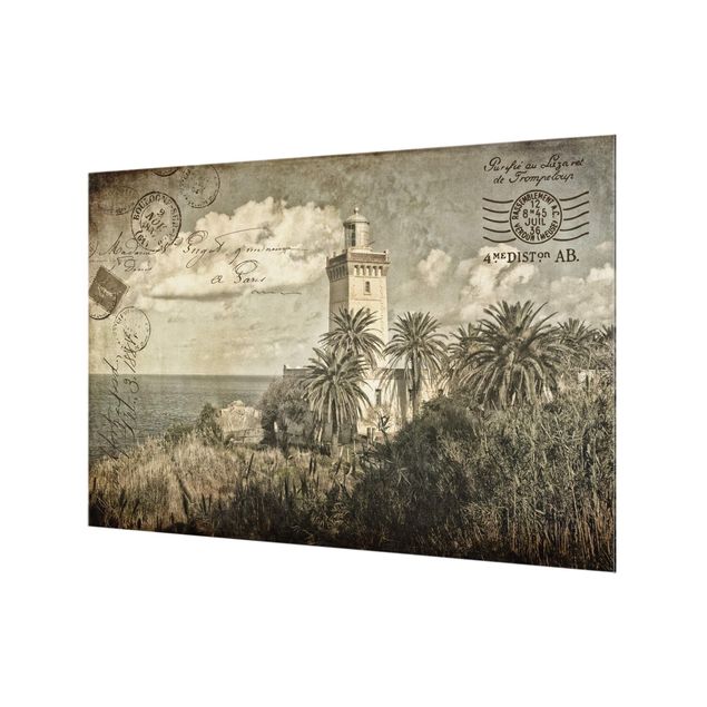 Fond de hotte - Vintage Postcard With Lighthouse And Palm Trees