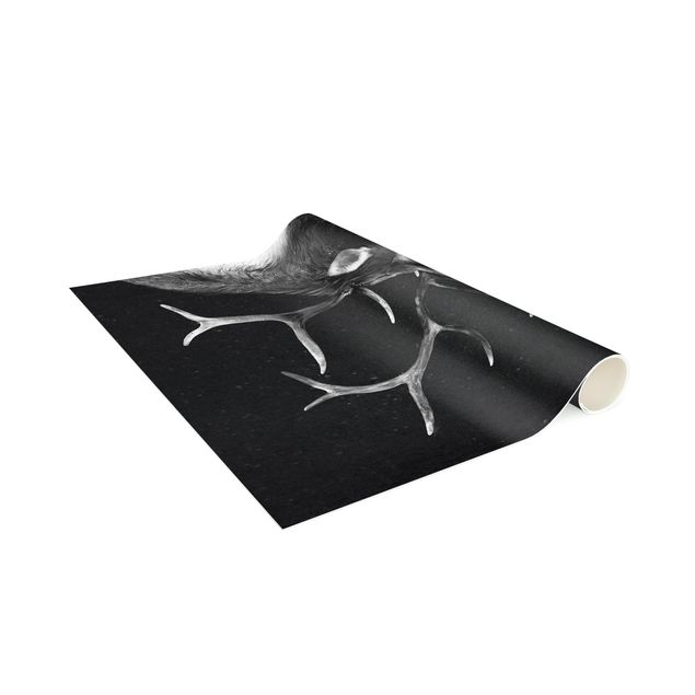 tapis modernes Illustration Cerf et Lapin Dessin Noir et Blanc