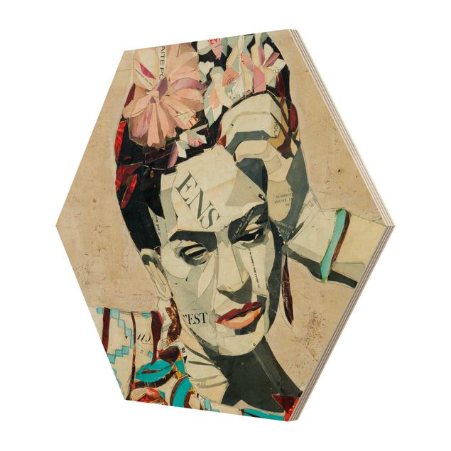 Hexagone en bois - Frida Kahlo - Collage No.1