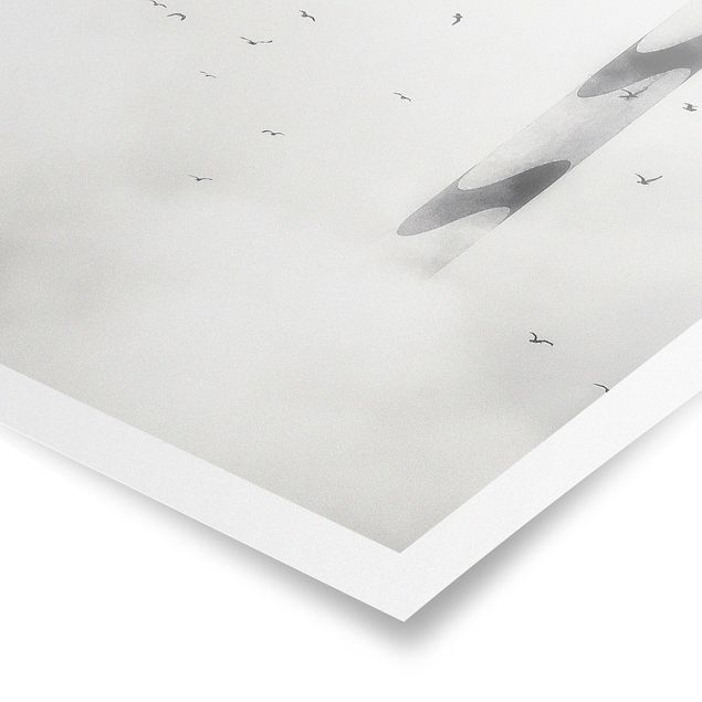 Posters en noir et blanc Phare Dans Le Brouillard