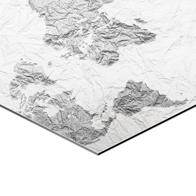 Tableau hexagonal Carte du Monde en Papier Blanc Gris