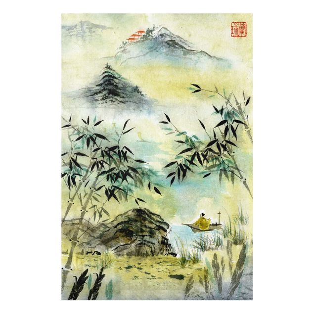 Tableaux paysage Dessin Aquarelle Japonaise Forêt de Bambous