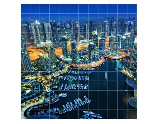Films adhésifs pour carrelage bleus Marina de Dubaï la nuit
