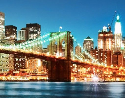 Adhesifs carrelage Pont de Manhattan la nuit