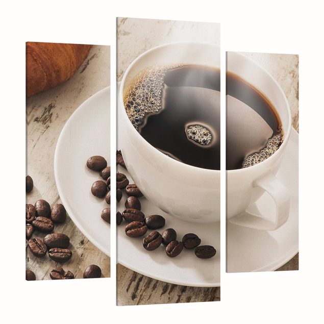 Tableaux sur toile avec café Tasse de café à la vapeur avec des grains de café