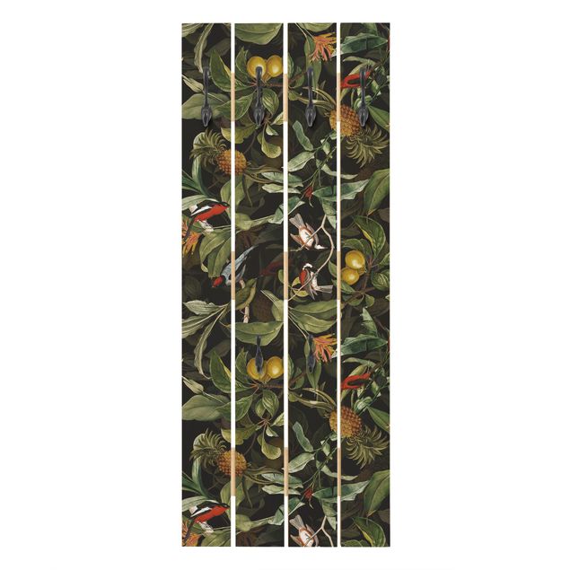 Porte-manteaux muraux verts Oiseaux avec Ananas Vert