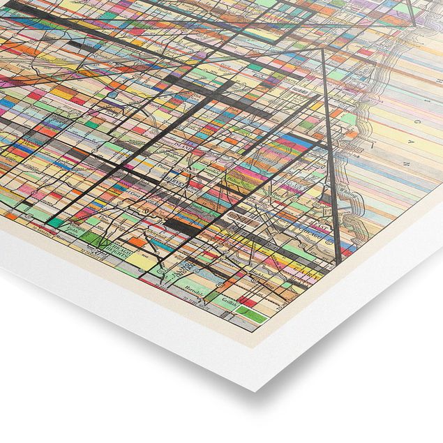 Tableau multicolore Carte moderne de Chicago