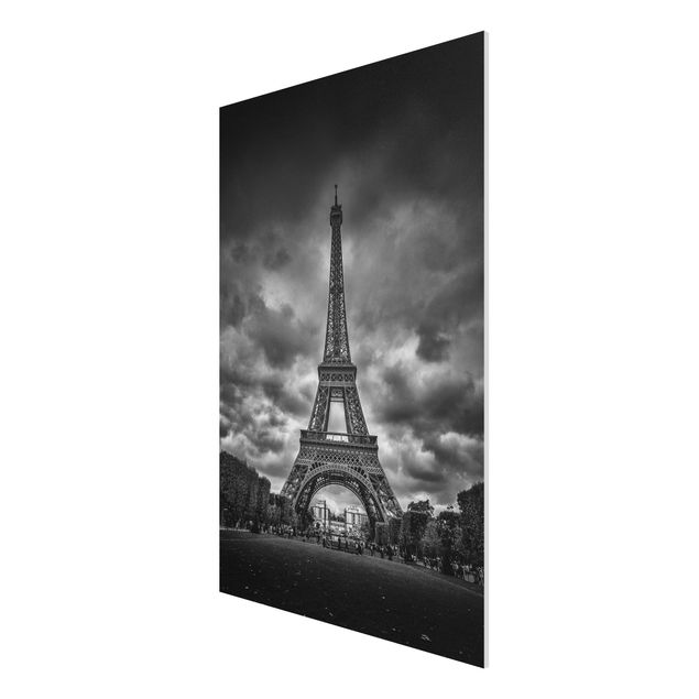 Tableaux modernes Tour Eiffel devant des nuages en noir et blanc