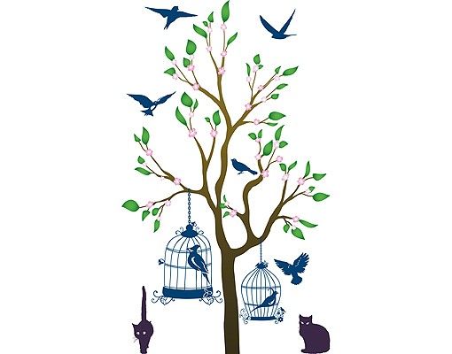 Stickers muraux arbres No.RS57 Cats And Birds