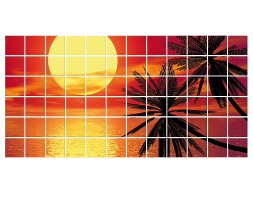 Films adhésifs pour carrelage rouges Coucher de soleil des Caraïbes