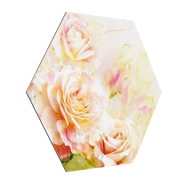 Tableau romantique amour Composition de roses à l'aquarelle