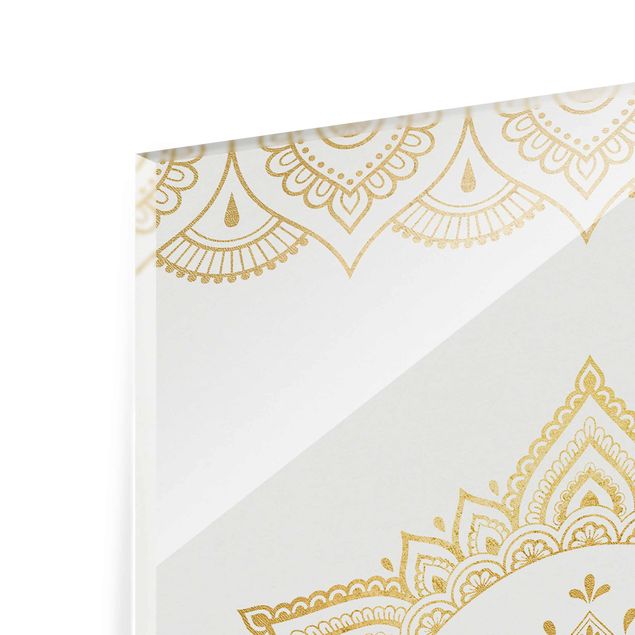 Tableau en verre - Mandala Lotus Illustration Ornament White Gold
