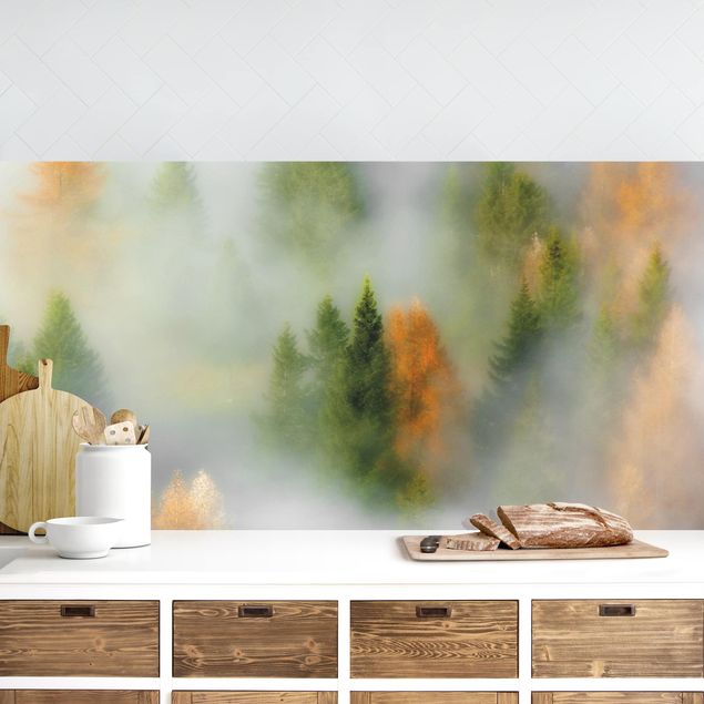 Déco mur cuisine Forêt de nuages en automne