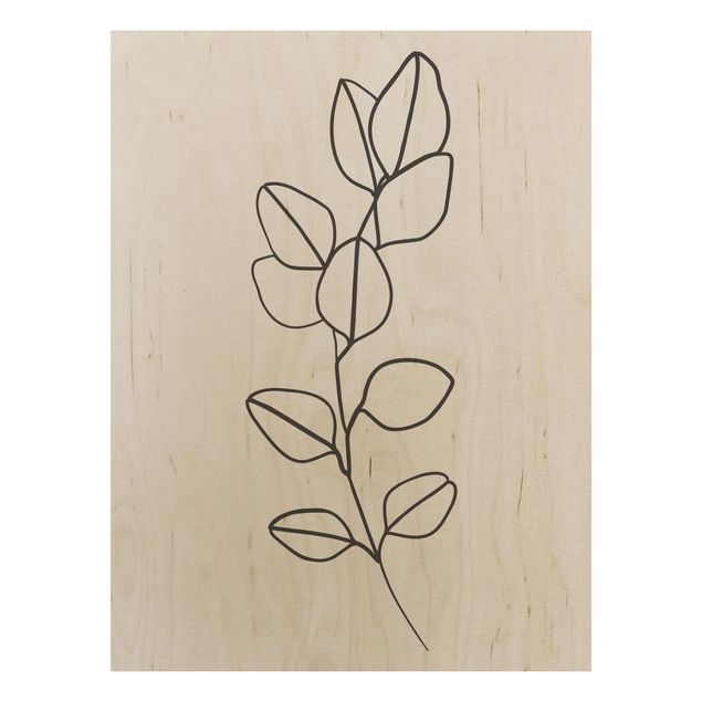 Tableaux en bois avec fleurs Line Art Branches Feuilles Noir et Blanc