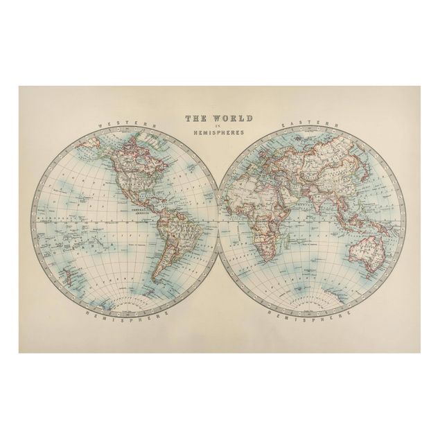 Tableau magnétique carte du monde Tableau Vintage du Monde Les Deux Hémisphères