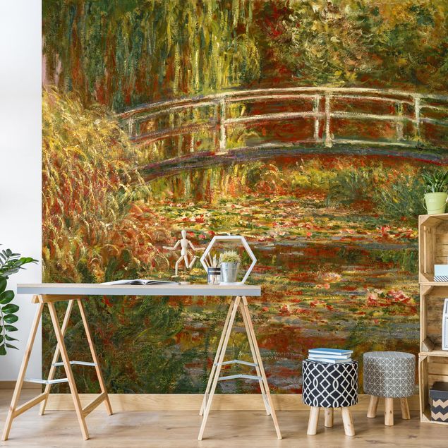 Toile impressionniste Claude Monet - Étang de nénuphars et pont japonais (Harmonie en rose)