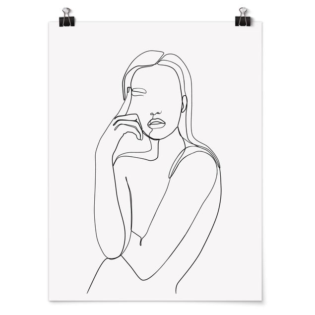 Tableau moderne Line Art Femme Pensive Noir et Blanc