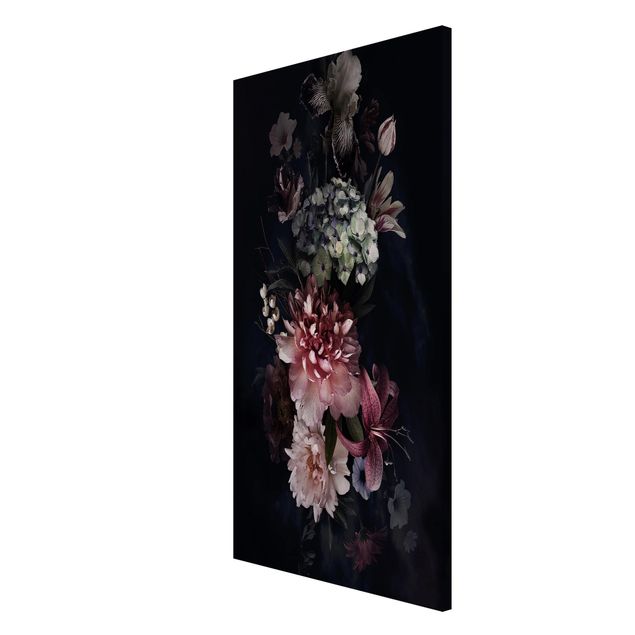 Tableau moderne Fleurs et brouillard sur fond noir