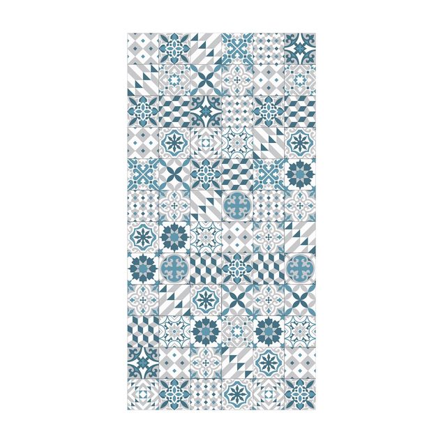 tapis imitation carreaux de ciment Mélange de carreaux géométriques Bleu Gris