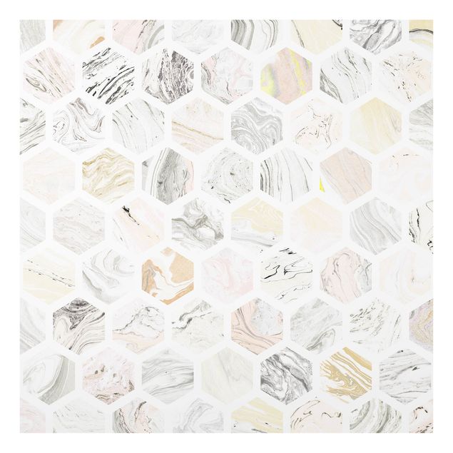 crédence cuisine en verre Hexagones de marbre en beige